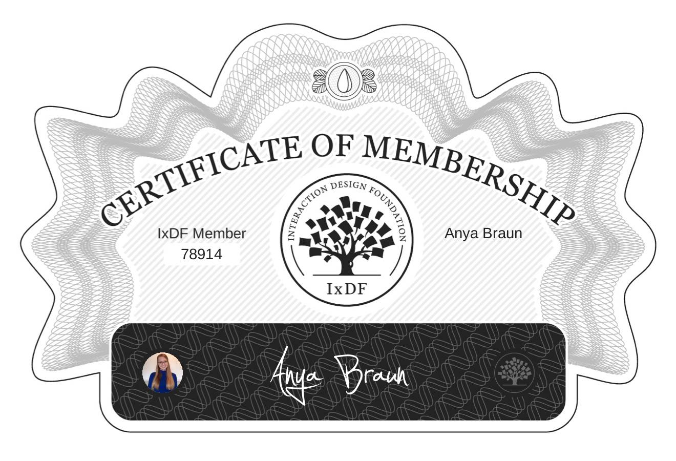 Certificate of Membership – Anya Braun