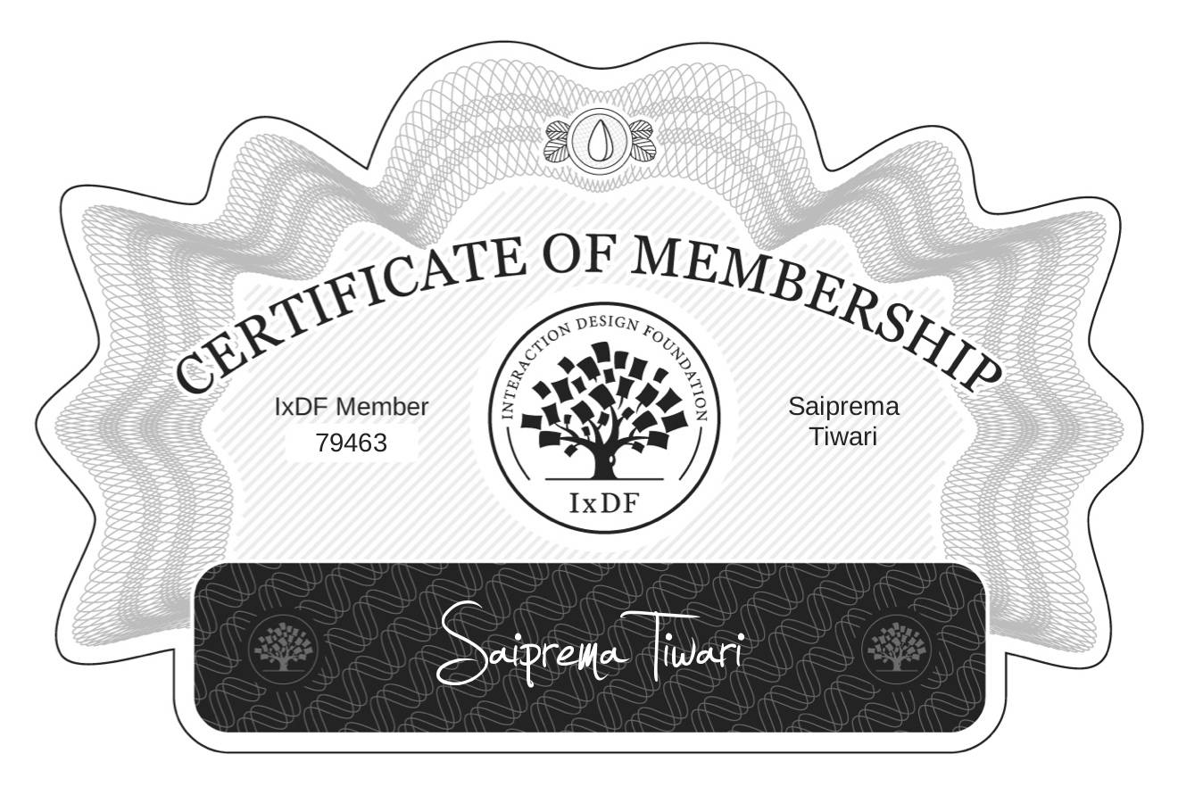 Certificate of Membership – Saiprema Tiwari