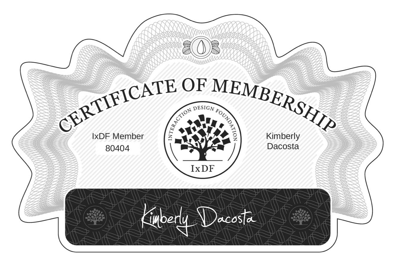 Certificate of Membership – Kimberly Dacosta