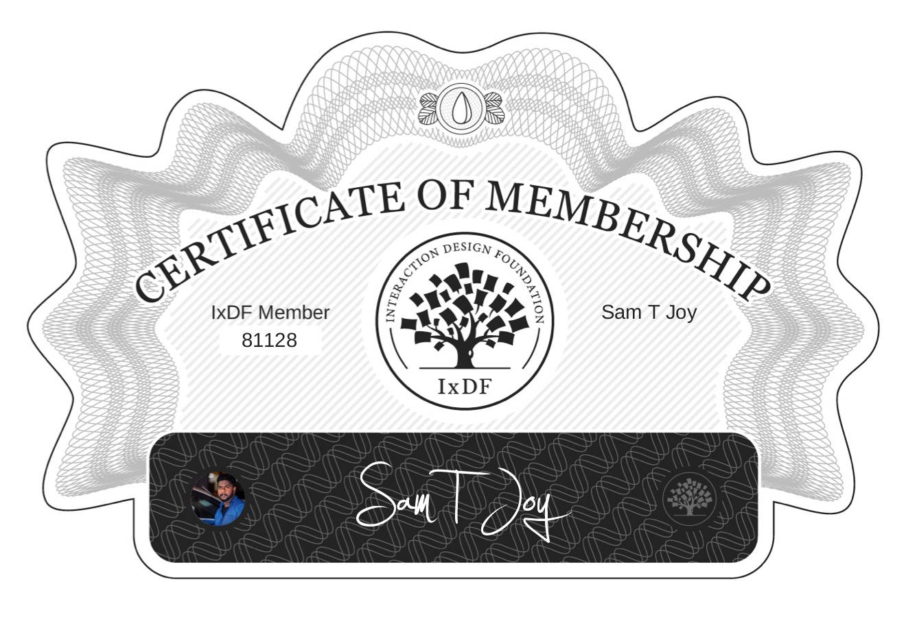 Certificate of Membership – Sam T Joy