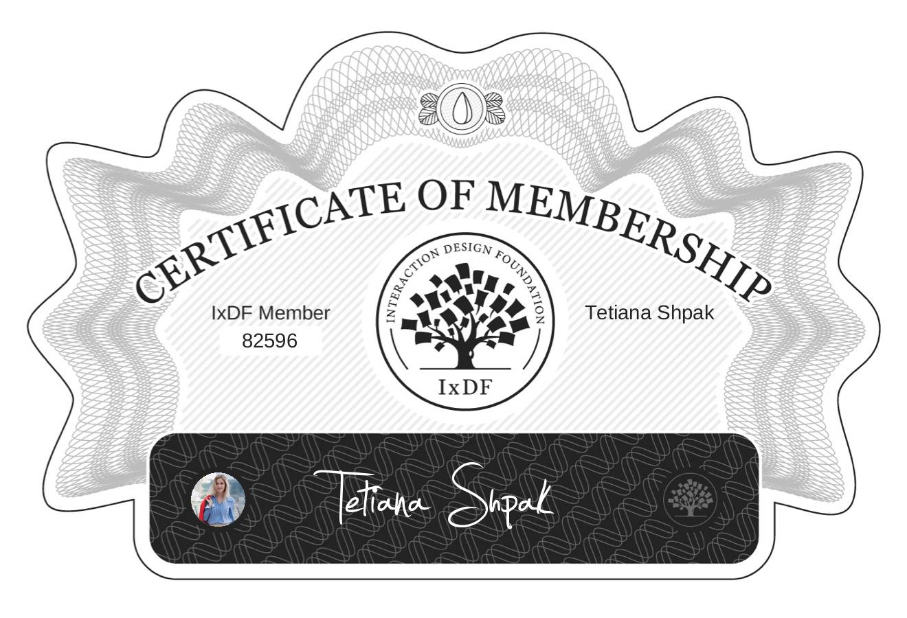 Certificate of Membership – Tetiana Shpak