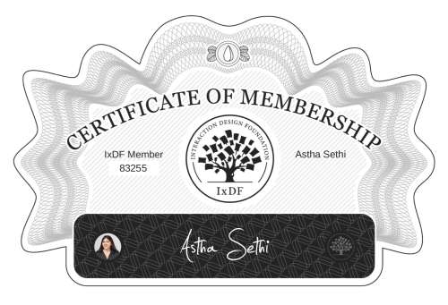Certificate of Membership – Astha Sethi