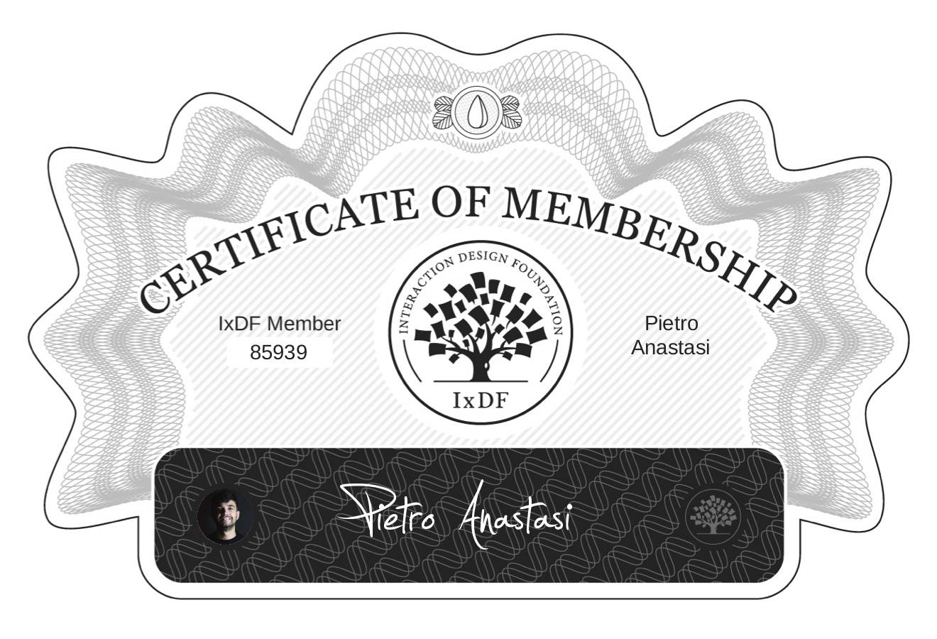 Certificate of Membership – Pietro Anastasi