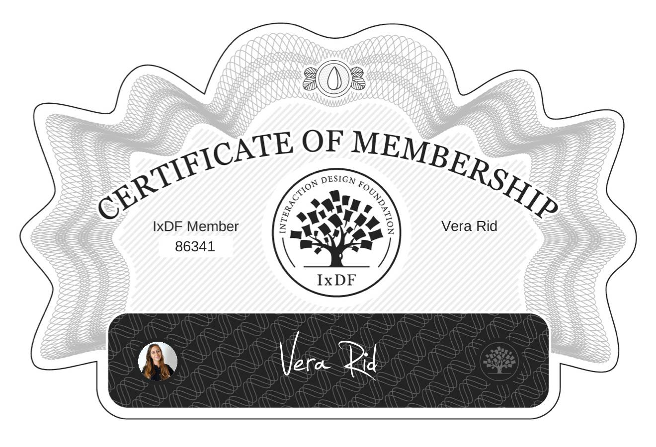 Certificate of Membership – Vera Rid