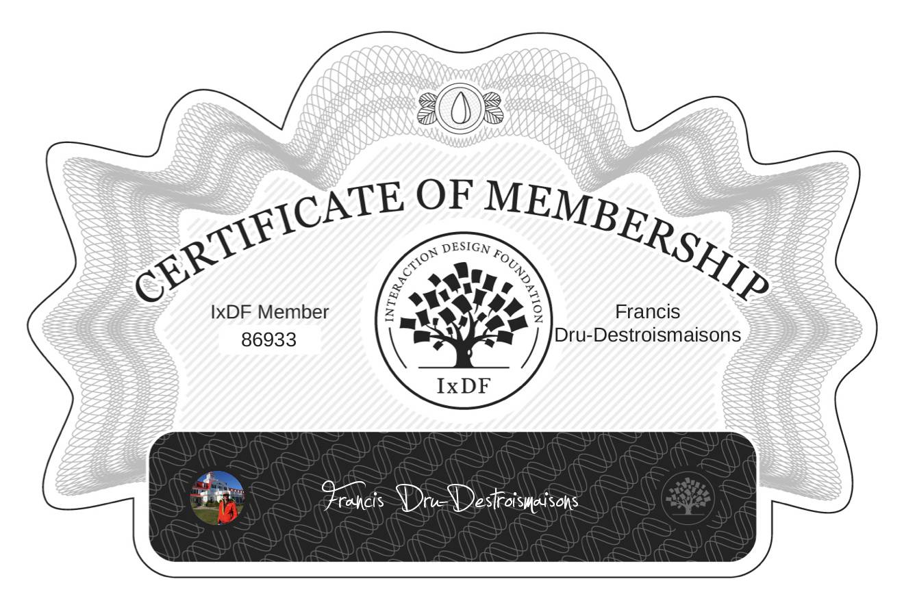 Certificate of Membership – Francis Dru-Destroismaisons