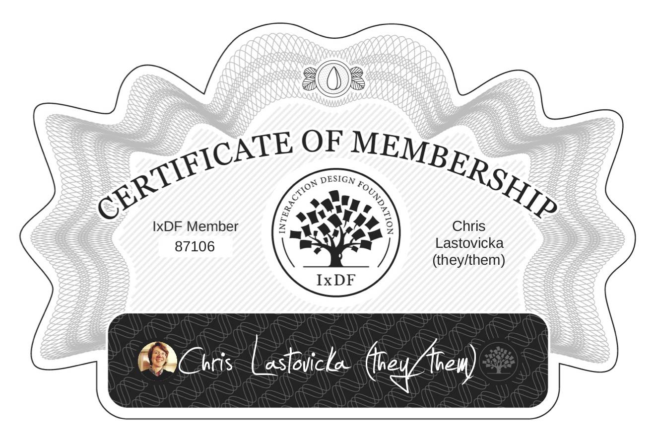 Certificate of Membership – Chris Lastovicka (they/them)