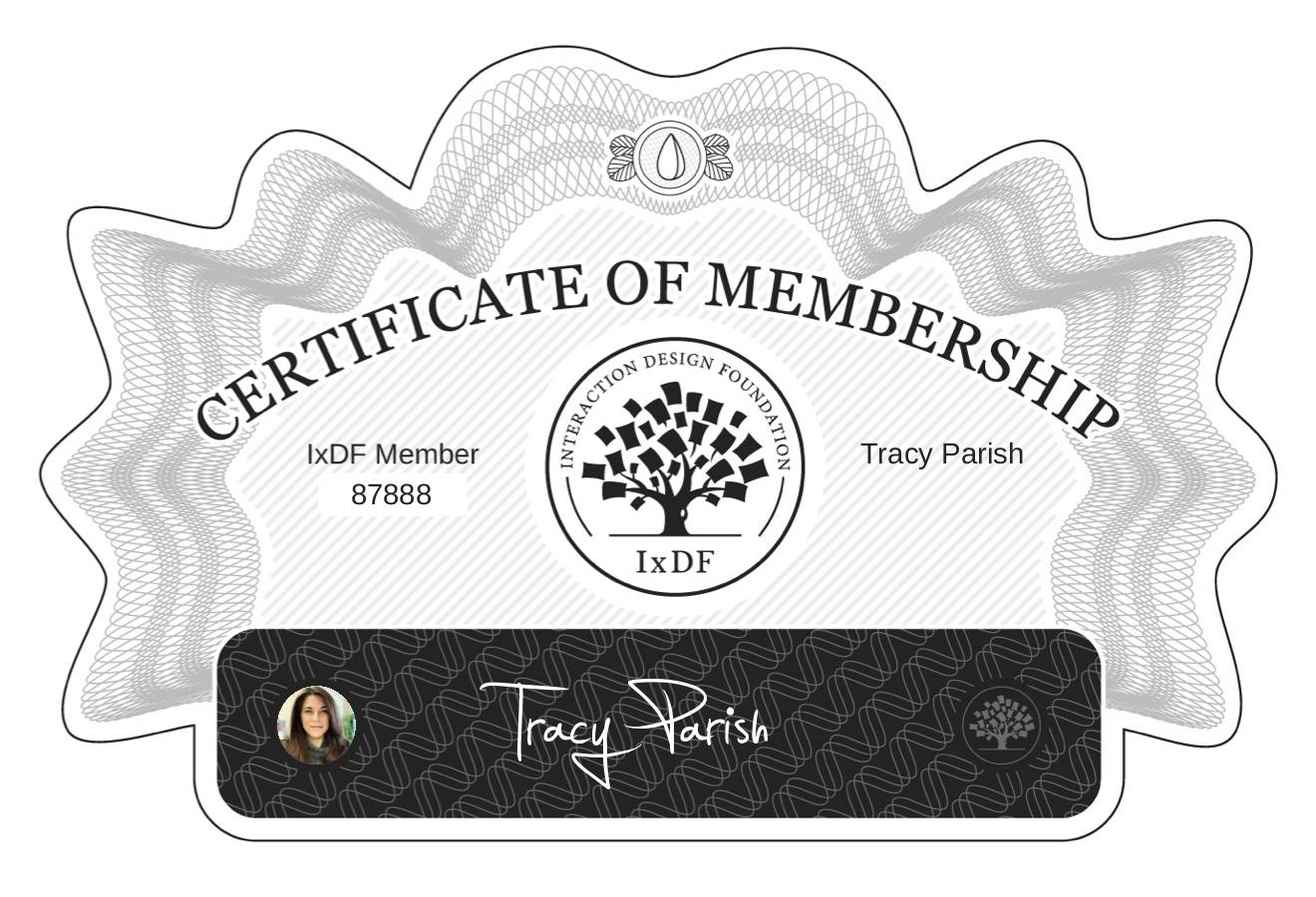 Certificate of Membership – Tracy Parish