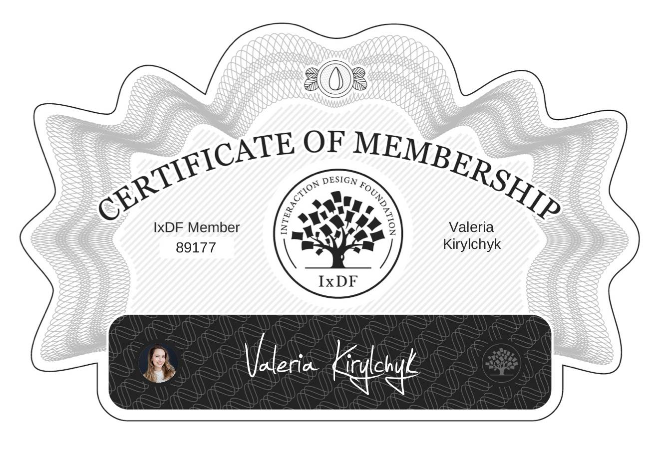 Certificate of Membership – Valeria Kirylchyk