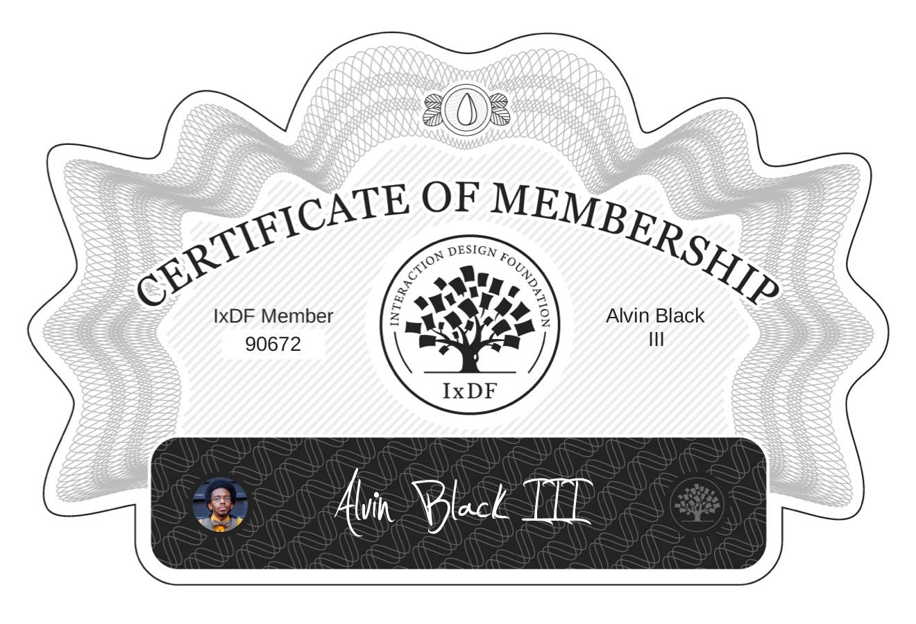 Certificate of Membership – Alvin Black III
