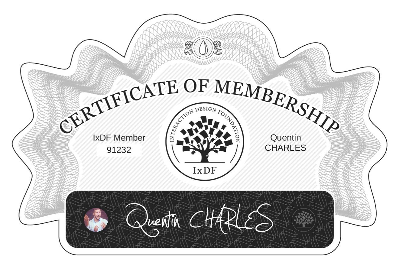 Certificate of Membership – Quentin CHARLES