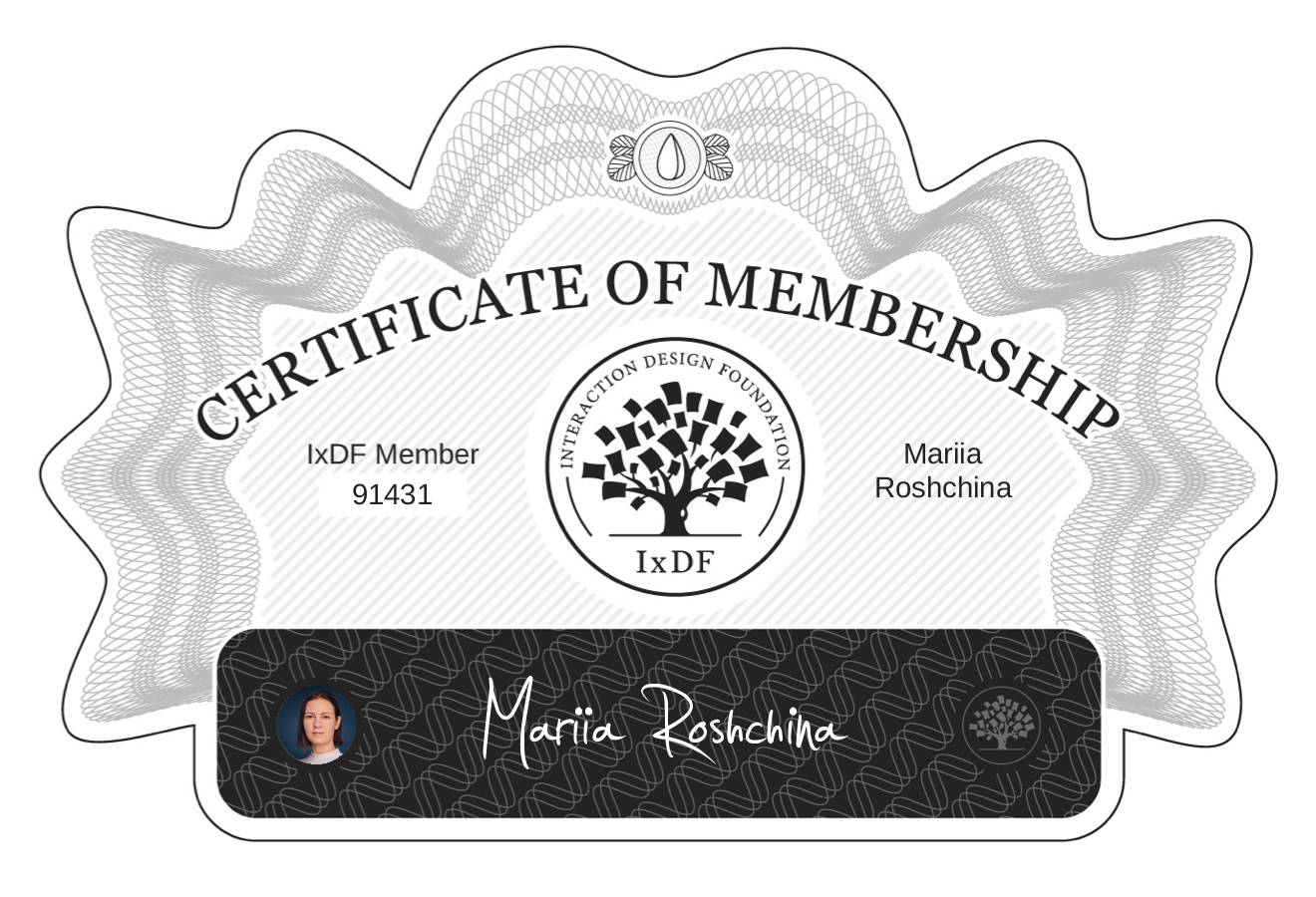 Certificate of Membership – Mariia Roshchina