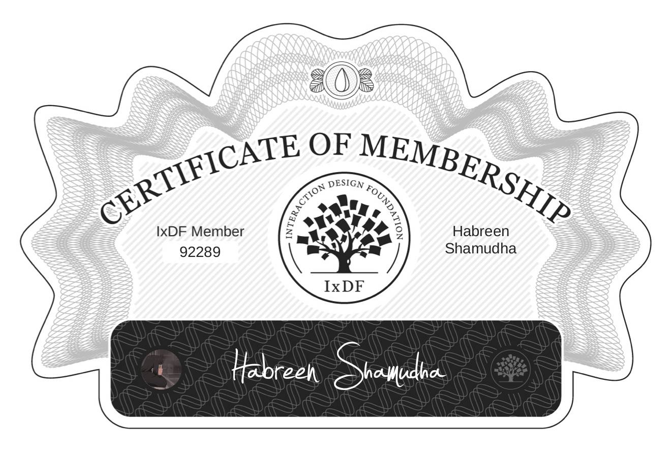Certificate of Membership – Habreen Shamudha