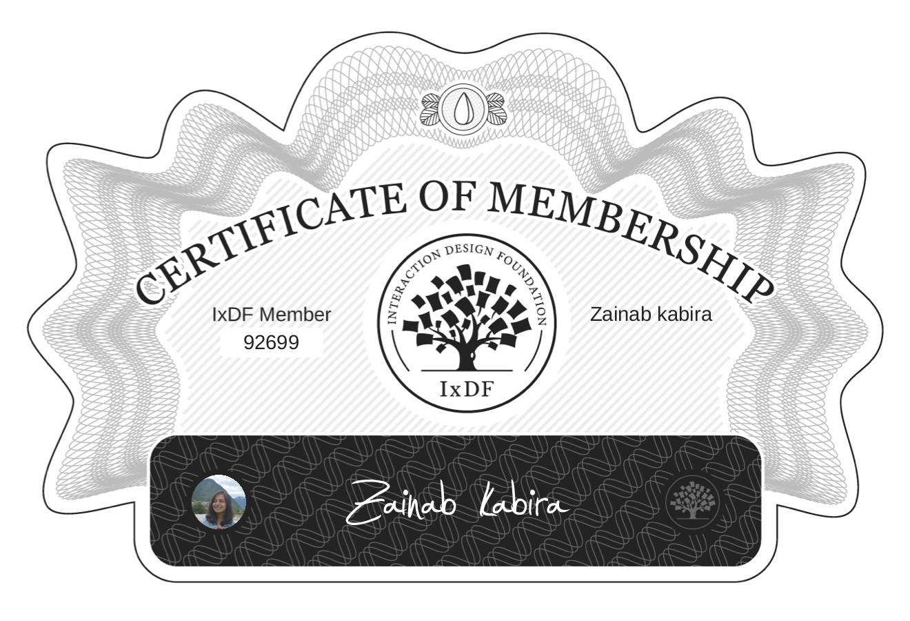 Certificate of Membership – Zainab kabira
