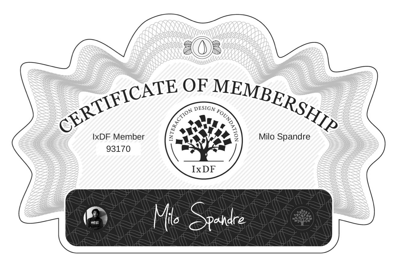 Certificate of Membership – Milo Spandre