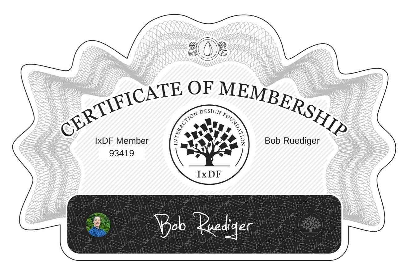 Certificate of Membership – Bob Ruediger