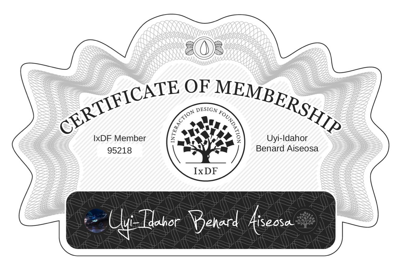 Certificate of Membership – Uyi-Idahor Benard Aiseosa