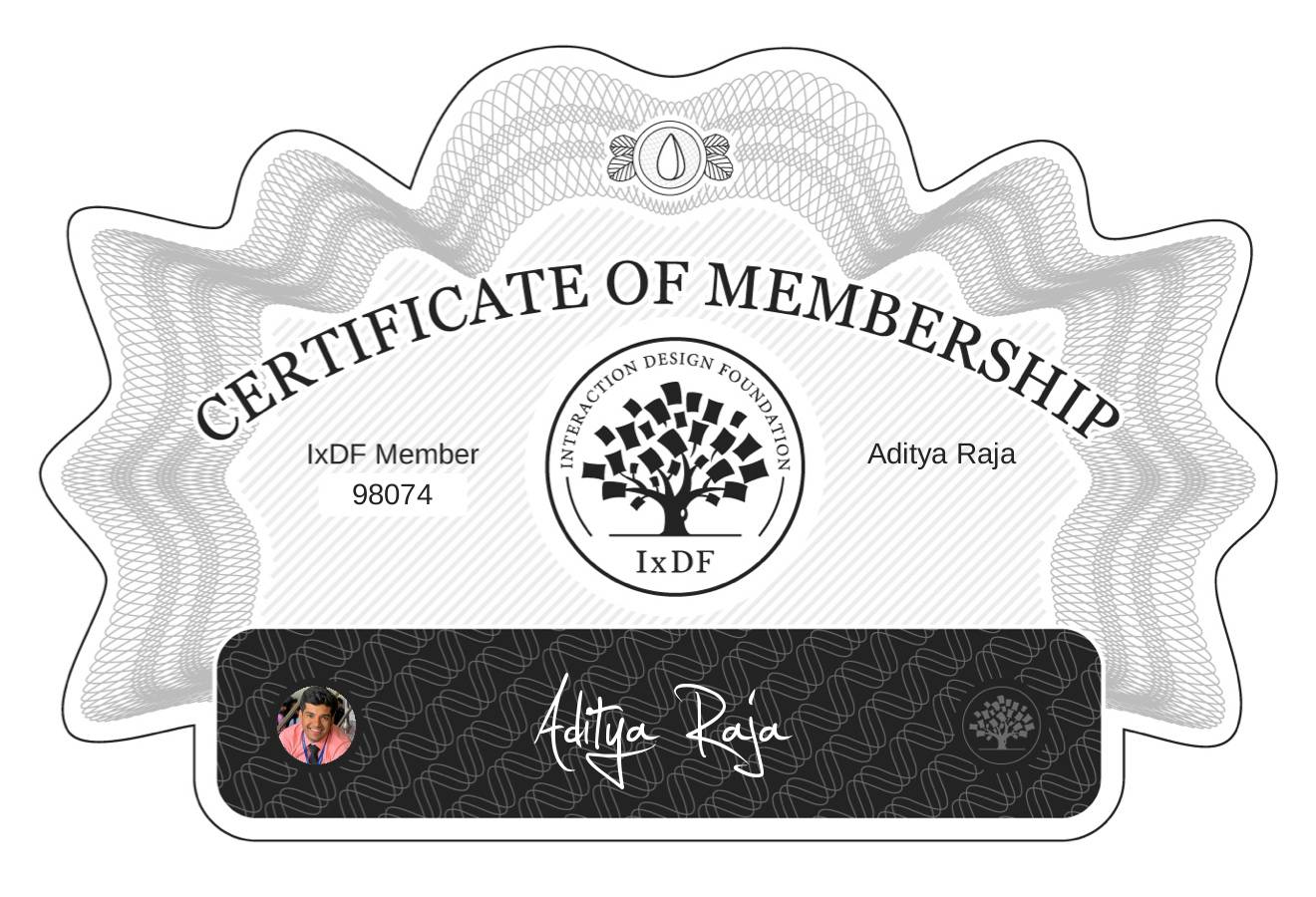 Certificate of Membership – Aditya Raja