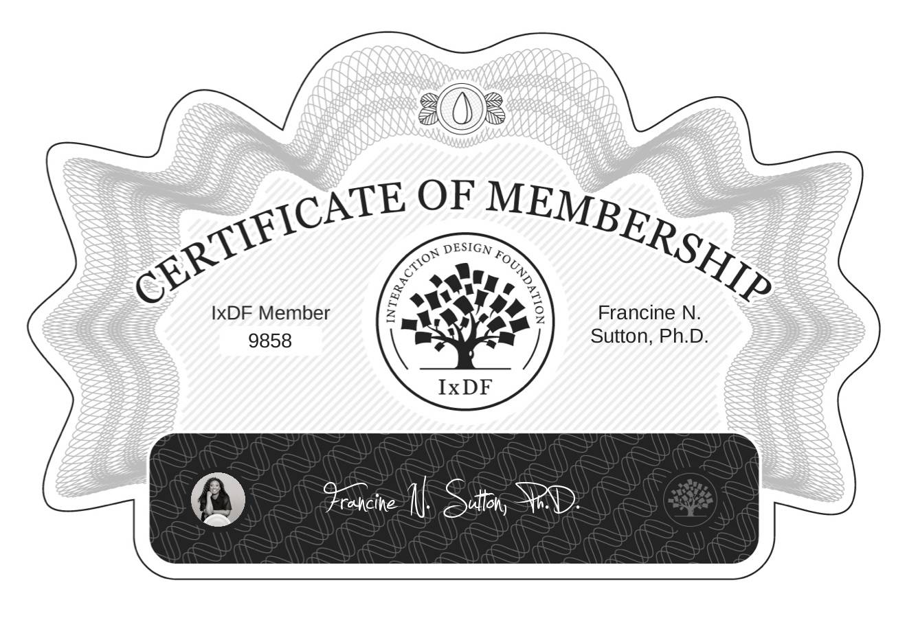 Certificate of Membership – Francine N. Sutton, Ph.D.